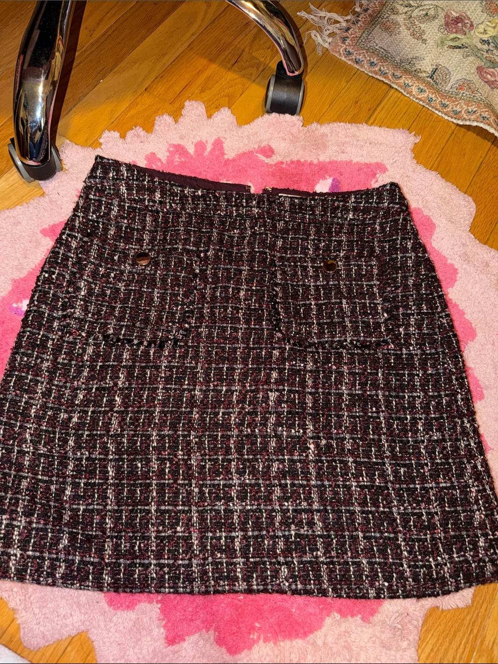 LOFT Black Tweed Mini Skirt with Pink Accents